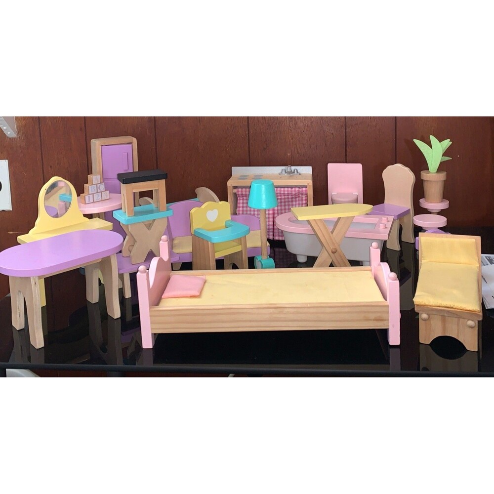 KidKraft lot Wood Dollhouse Furniture beds, , couch, table, chairs high - Picture 4 of 7